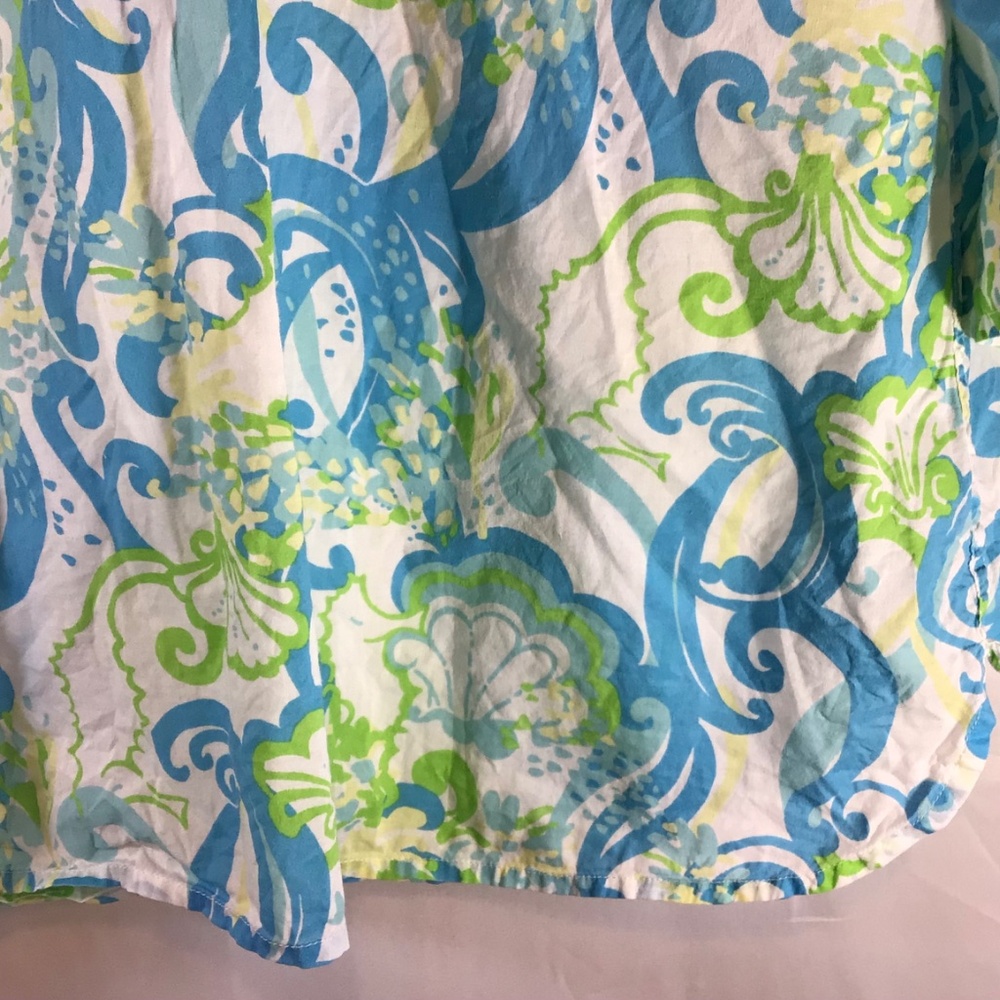 Lilly Pulitzer Small Tunic Top Blue Green Coastal Shell Swirl Cotton Resort - Picture 5 of 10